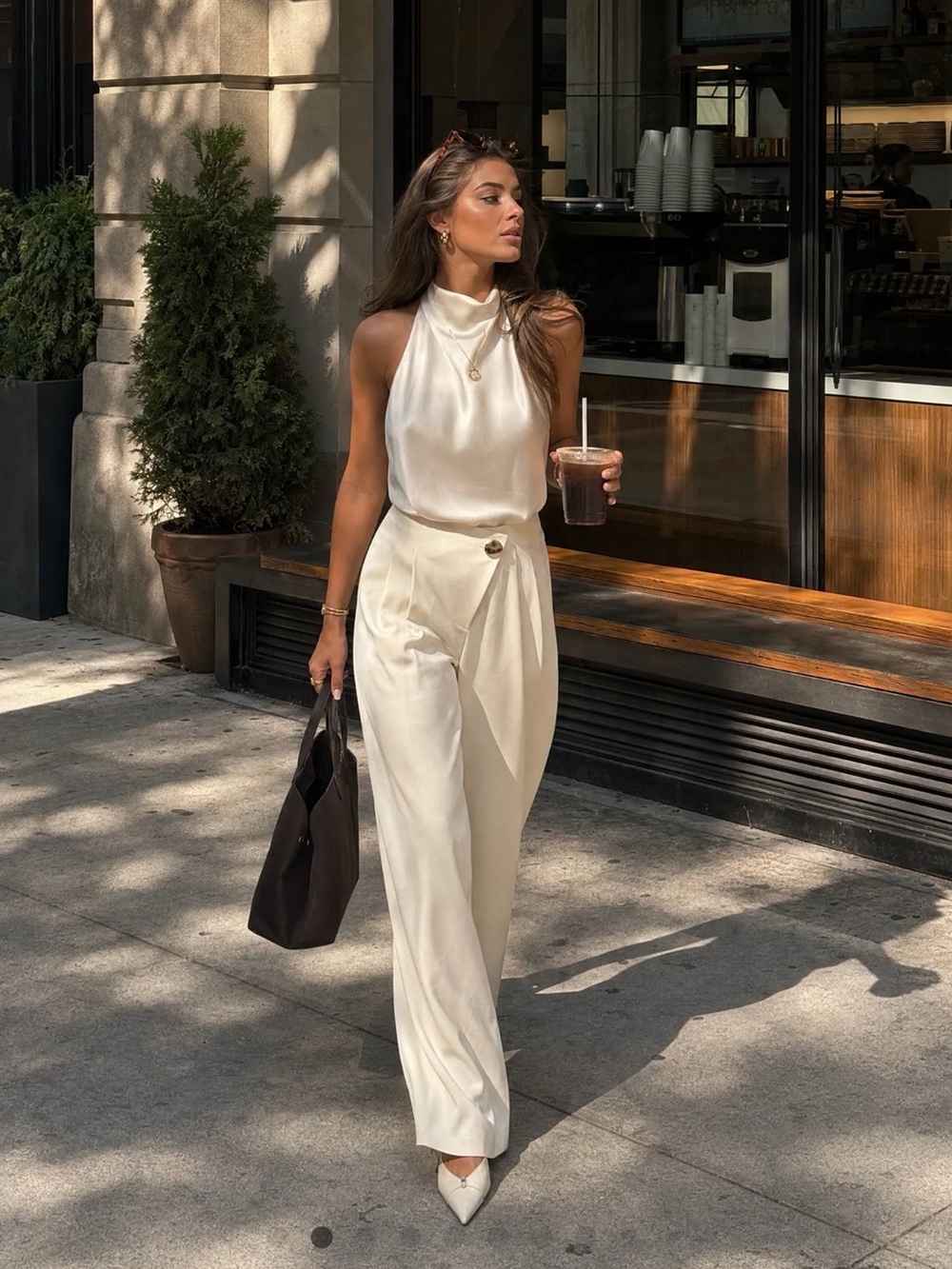 CIDER Cream High-Waisted Wide-Leg Pants Size Small NWT